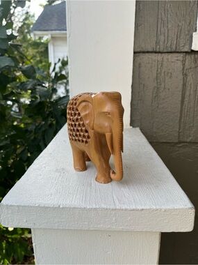 Hand-Carved Wooden Elephant Figurine - Handmade in India